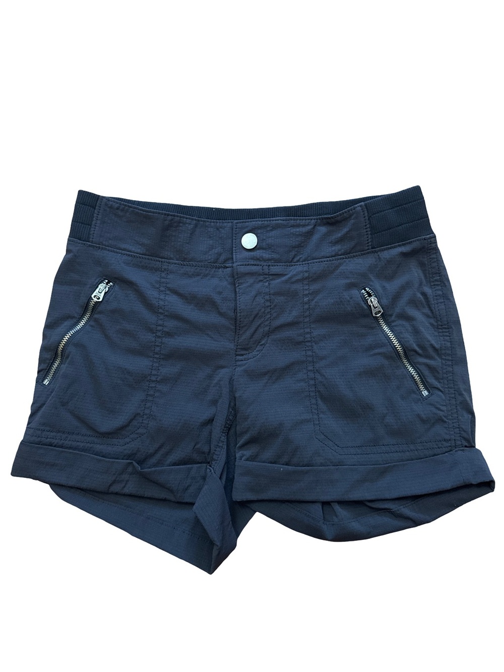 Athleta Womens Size 2 Black Nylon Spandex Cargo Shorts Zip Pockets Roll Cuff‎